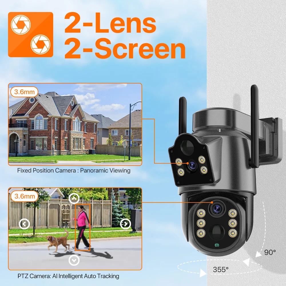 4K HD Solar WiFi Camera Outdoor Built-in Battery Dual Lens 2K Security Camera Solar Panel Wireless Video Surveillance CCTV iCSee-3