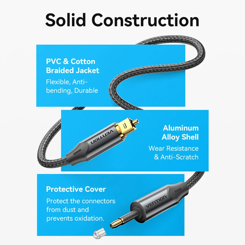 Vention 3.5mm Digital Optical Audio Cable Toslink SPDIF Coaxial Cable for Amplifiers Blu-ray Xbox 360 PS4 Soundbar Fiber Cable-4