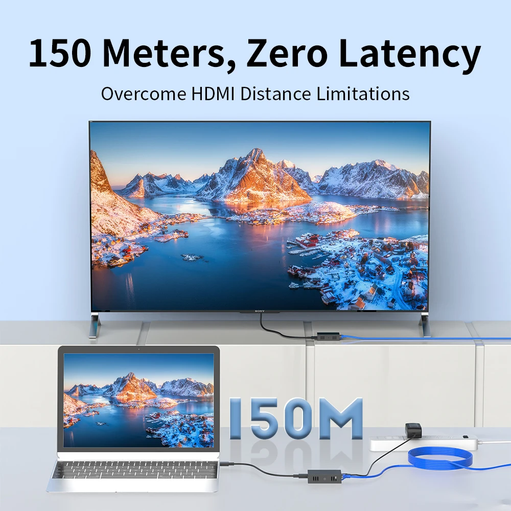 400ft HDMI Extender Over Cat5e/6 Ethernet. POE IP Kit, One - To - Many Through Switch. 1080p, No - Delay TV Video Extender-6