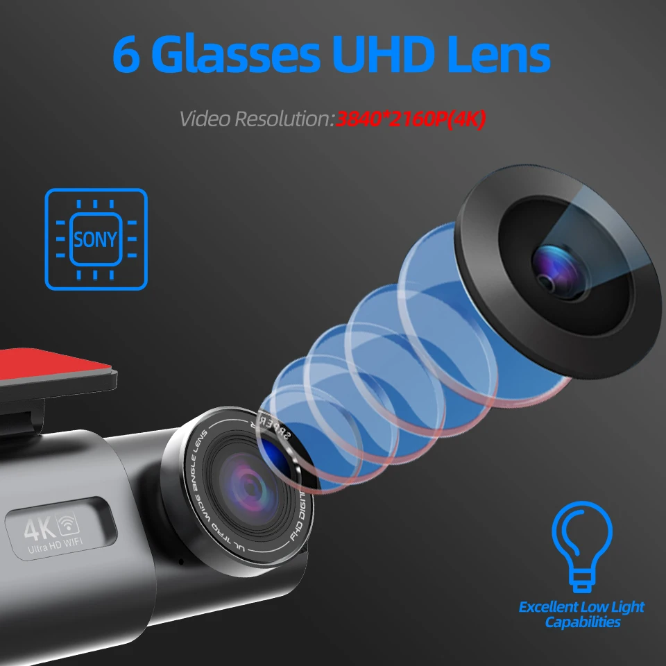 Dash Cam 4K GPS WIFI APP 24H Night Vision Mini 2 Lens Dashcam Car Camera DVR Video Recorder Rear view camera for car Black box-6