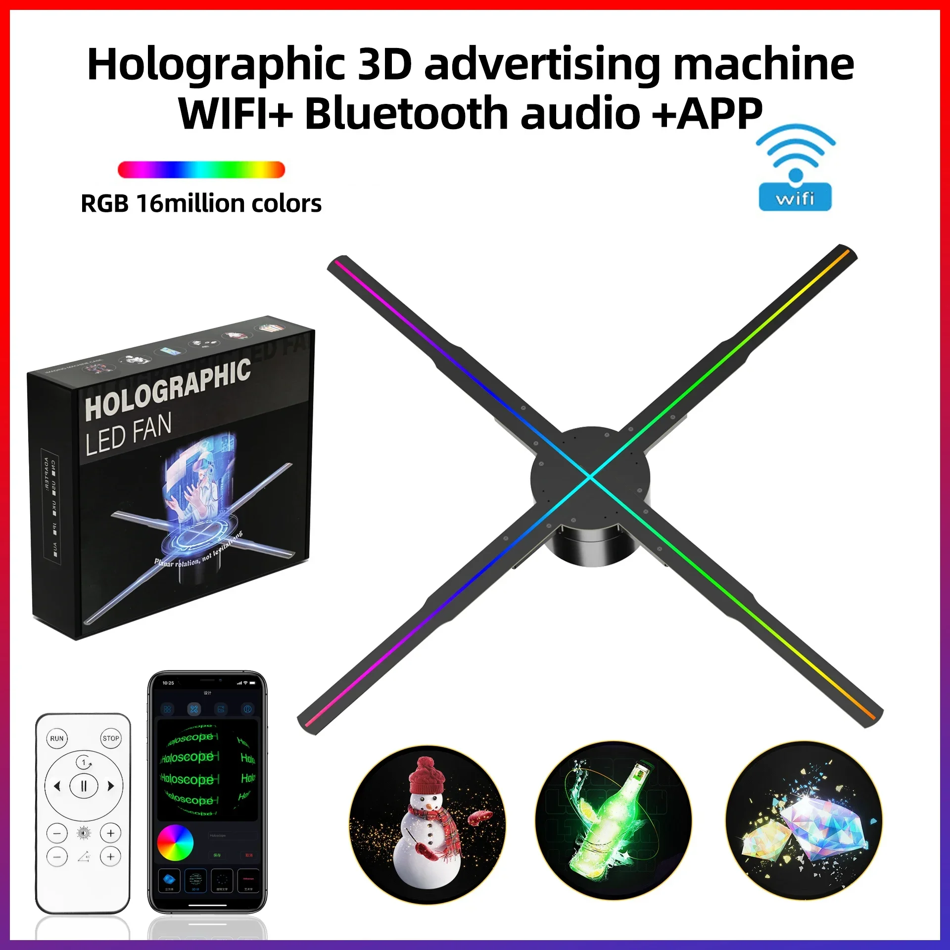 3D Fan Hologram Projector Wifi Display Advertising Logo Light Led Sign Holographic Lamp Three-Dimensional Projectors P50-3
