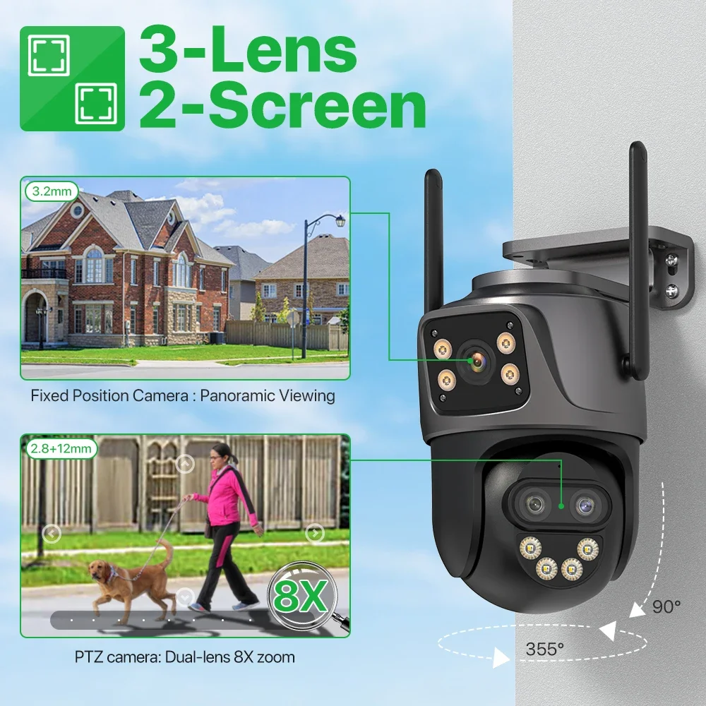 6K 9MP HD IP Camera Outdoor Three-Lens External WiFi Camera 4K 8MP Dual Screen Security PTZ Cam Auto Tracking Surveillance iCSee-2