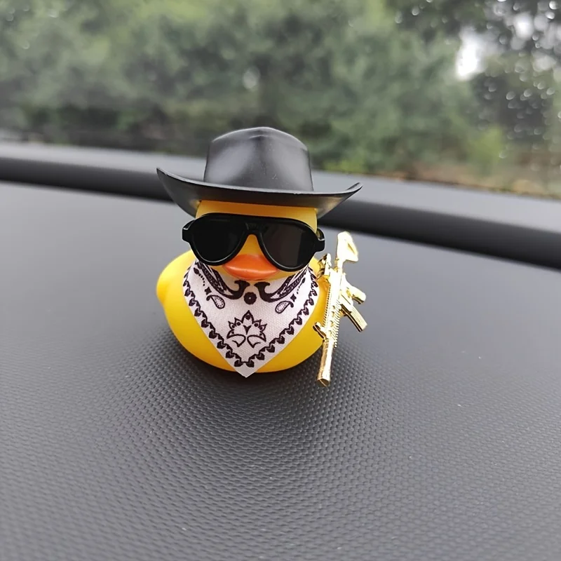 1PC Cute Black Hat Scarf Yellow Duck Car Accessories, Car Decorations, Novice Driver Gifts, Festival Gifts-2