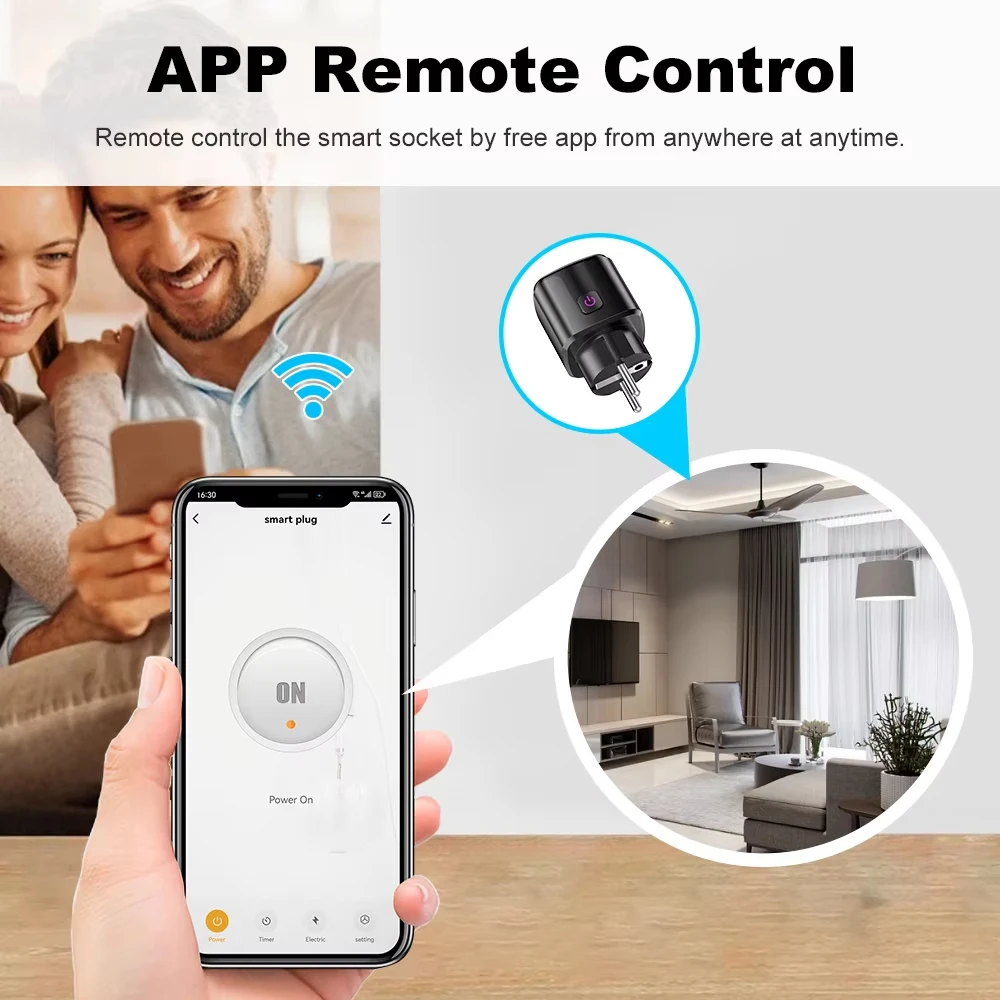 WiFi 20A Socket With Power Monitoring Tuya Smart EU Plug Timer Child Lock Outlet Google Home Alice SmartThings Alexa-3