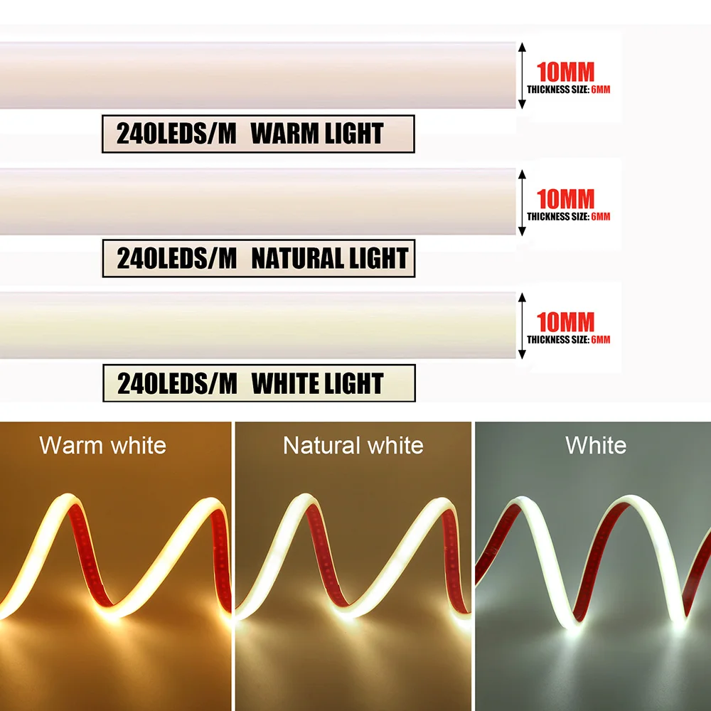 Dimmable COB LED Neon Strip Light with Adhesive Dimmer Power Plug 220V 230V 240LED Flexible Tape Lamp Waterproof Liner Lighting-5