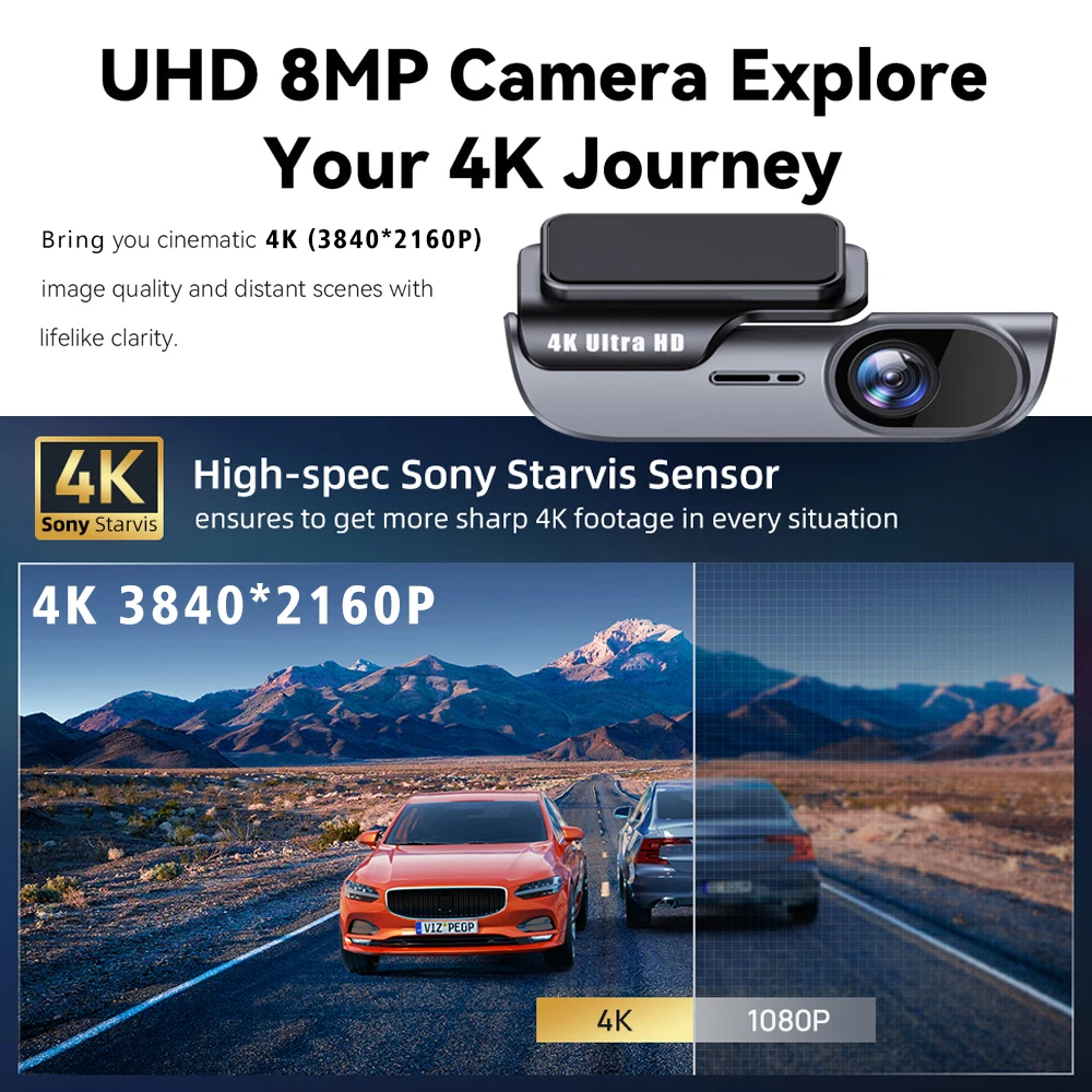 4K 3840*2160P Dash Cam WIFI Car DVR Camera Video Drive Recorder Dashcam Registrar Black Box 24 Hour Monitoring Night Vision-2