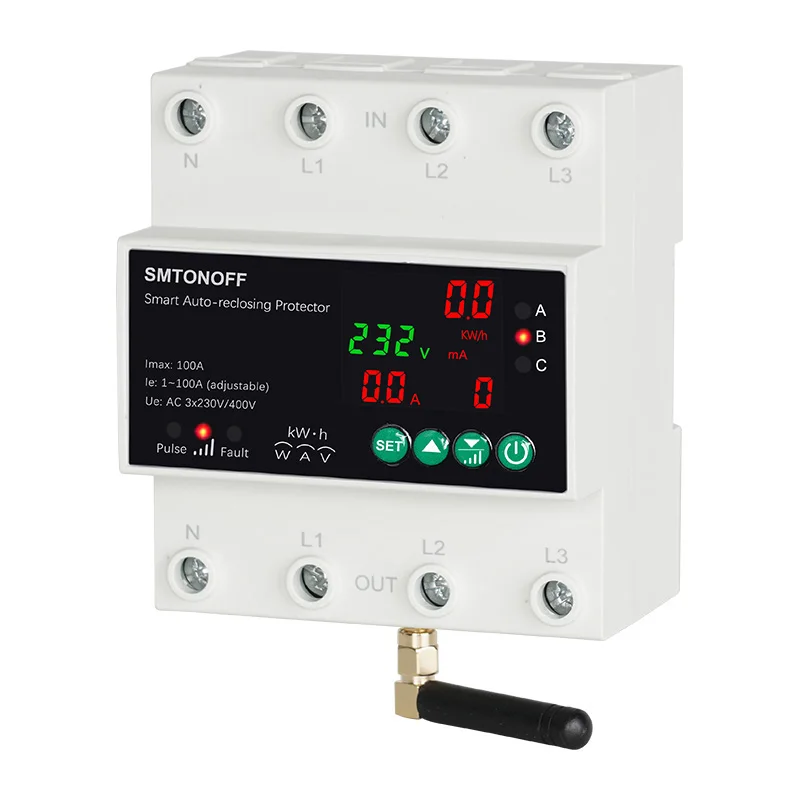Tuya WiFi Three Phase 4P 100A Auto-Reclosing Over Under Voltage Protector Prepaid Meter Timer Switch Voice Remote Control-2