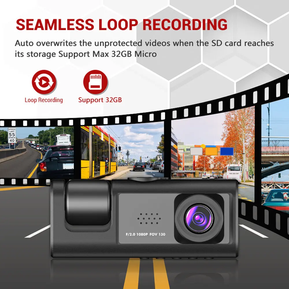 Dash Cam W/ IR Night Vision Loop Recording & 2