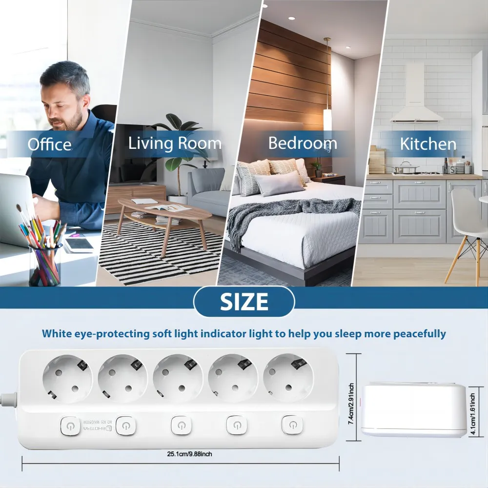 Power Strip EU Plug AC Outlets Multitap Socket Extension Cord Electrical Independent control switch Network Filter Adapter-6