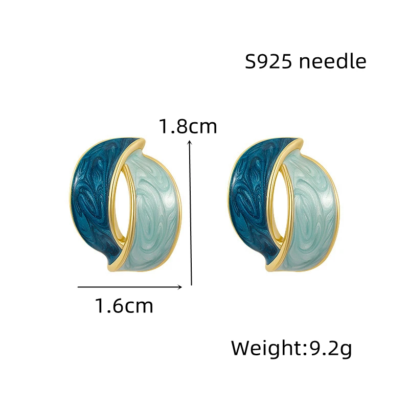 Korean Double Arc Cross Enamel Stud Earring for Women Personality Contrast Color Blue Geometric Earring Jewelry Party Pendientes-5