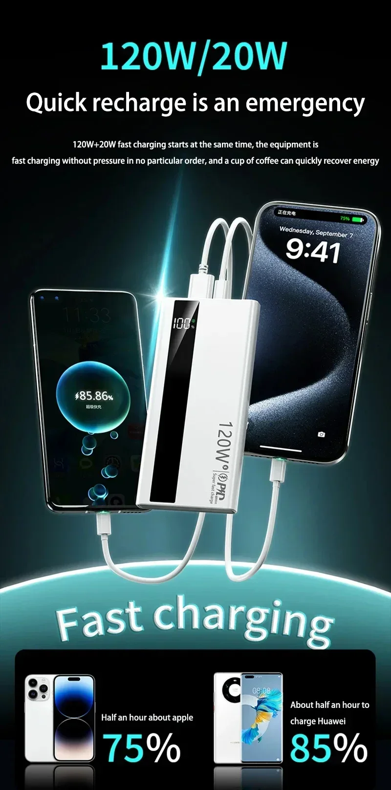 Xiaomi 120W 200000mAh High Capacity Power Bank Super Fast Charging Power Bank Portable Battery Charger For iPhone Samsung Huawei-6