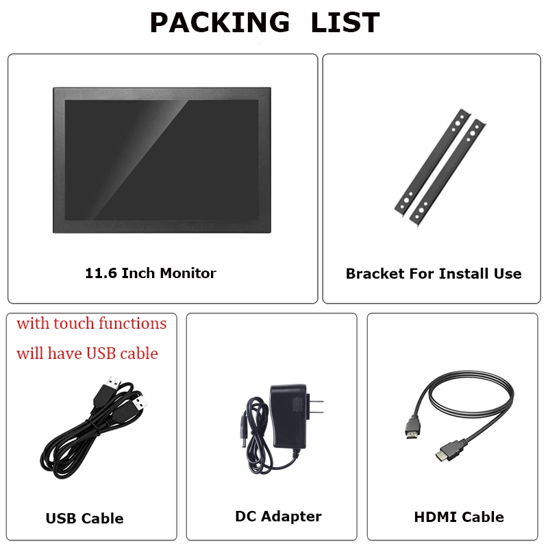 2025 New 11.6 Inch 1920*1080 Open Frame Monitor Resistive Capacitive Touch Industrial LCD Display With HDMI VGA USB Interface-3