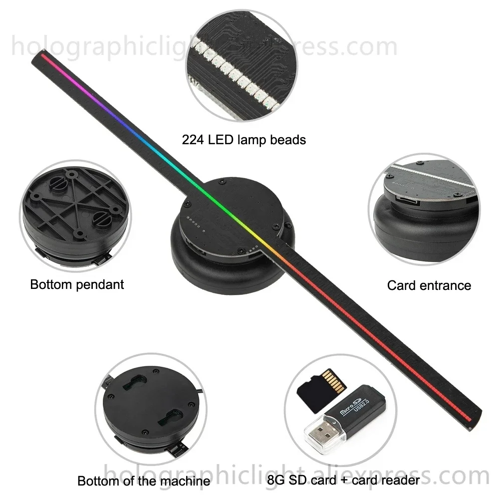 PD42 3D Fan Hologram Projector Holographic Fan Logo Commercial Advertising Light Led Display Remote Player Support Images Video-5