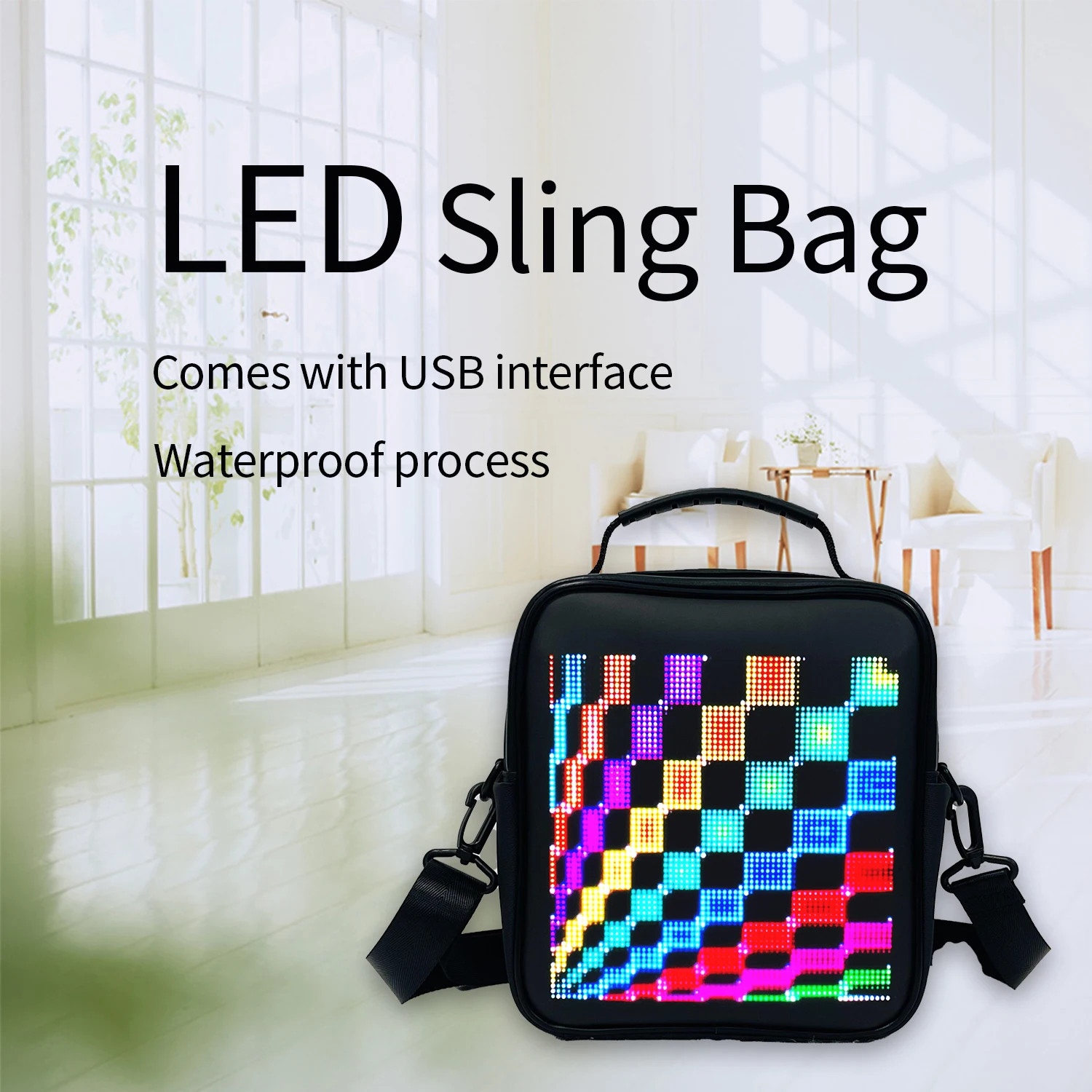 LED Display Sling Bag for Men and Women, 64x64 Dots Full Color Screen Backpack, APP Control Dynamic Advertising Crossbody Bags-5