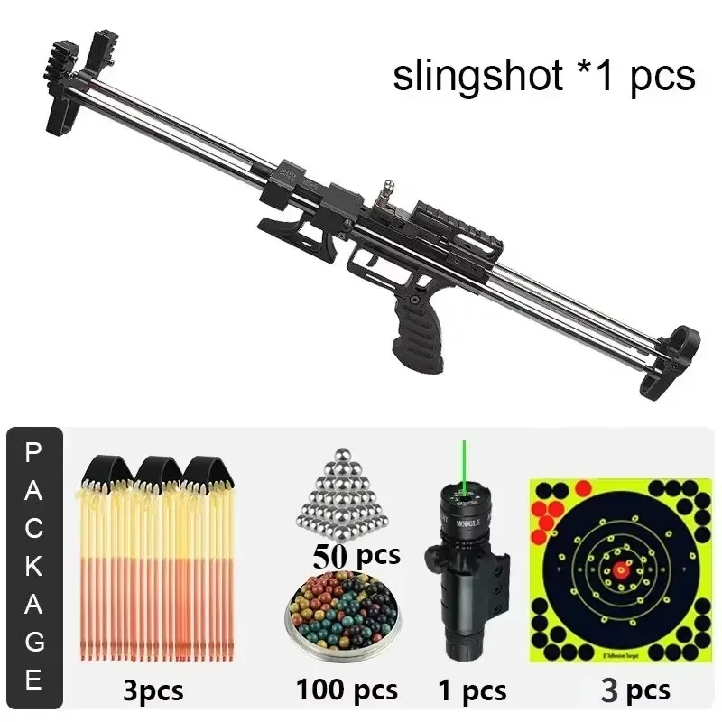 Red/green Laser Aiming Slingshot 80 Pound Telescopic Long Pole Metal Slingshot Outdoor Hunting Shooting DIY Hunting Accessories
