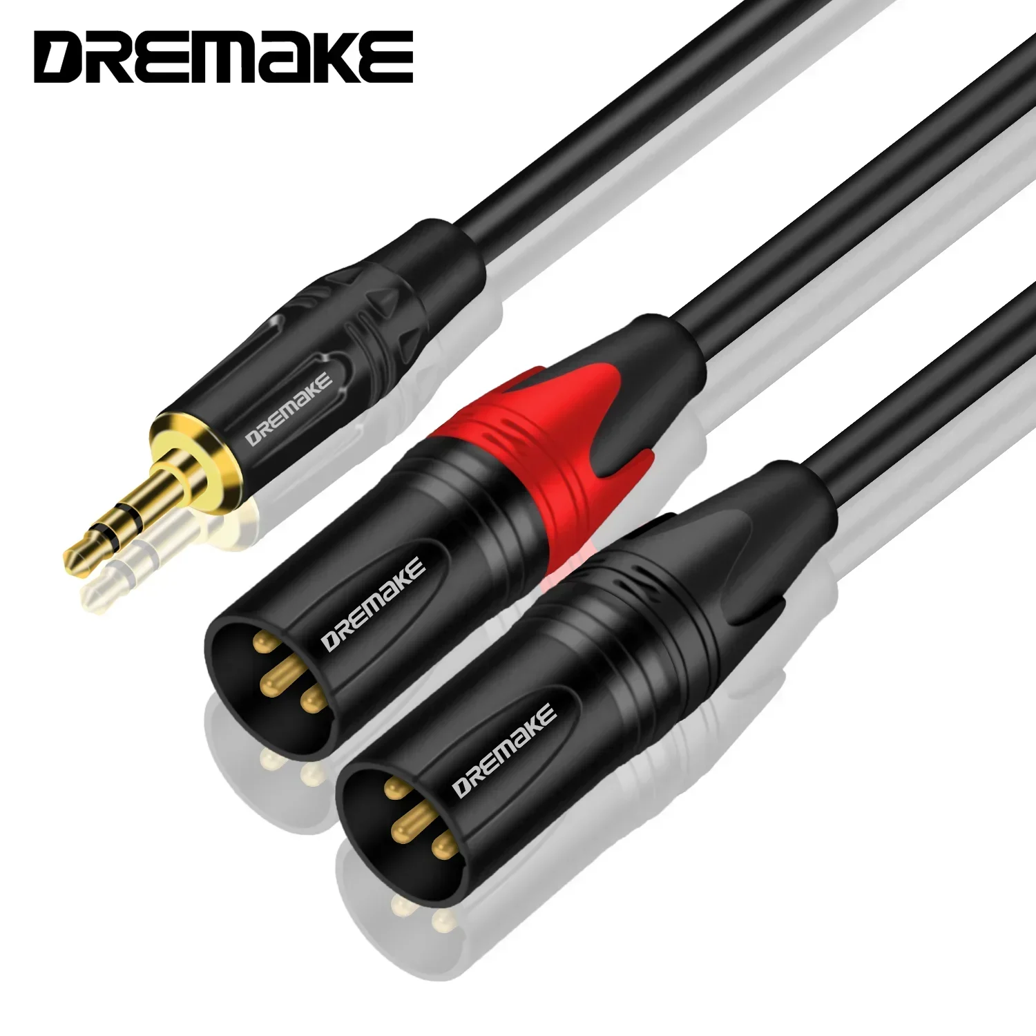 DREMAKE Jack 3.5mm TRS Stereo to Double XLR Male Patch Cord 3.5mm 1/8 Inch to Dual XLR Male Adapter Breakout Y Splitter Cable