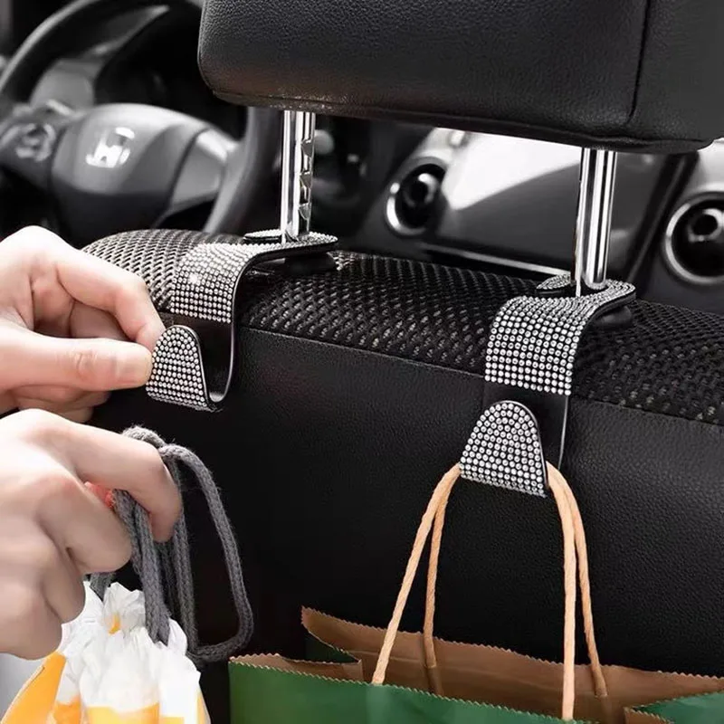 Rhinestone Decor Car Seat Back Hook Hanger Universal Bling Diamond Vehicle Auto Headrest Storage Holder Car Accessories-3