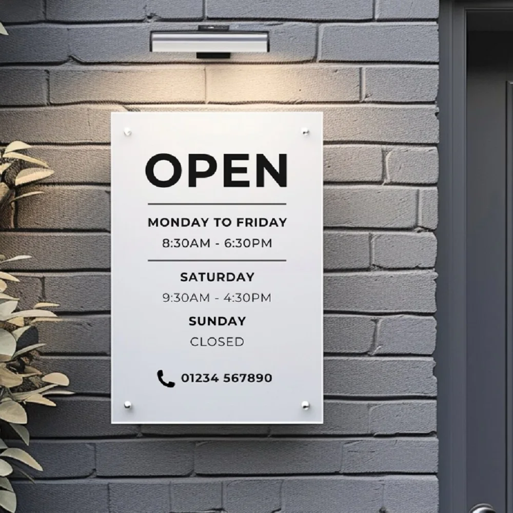 Custom Printed Acrylic Business Hours Sign Shop Opening Times Outdoor Office Sign Reception Signage Plaque-3