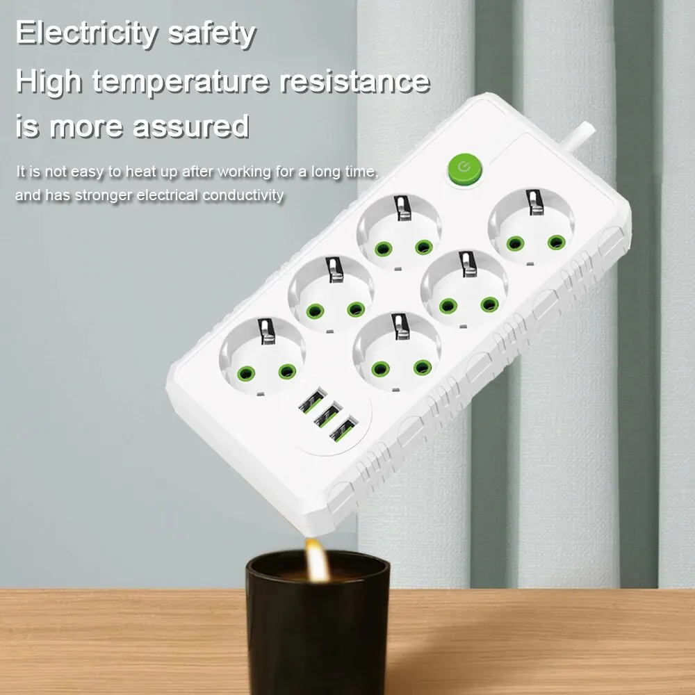 EU Plug AC Outlets Multitap Power Strip Electrical Socket 2m Extension Cord With USB Ports Fast Charging Network Filter Adapter-5