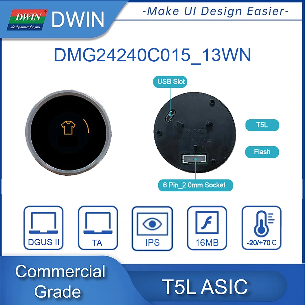 DWIN 1.54 Inch Display UART Circular Rotary Screen With Encoder Shell 240*240 Pixels No Touch Panel DMG24240C015_13WN-3