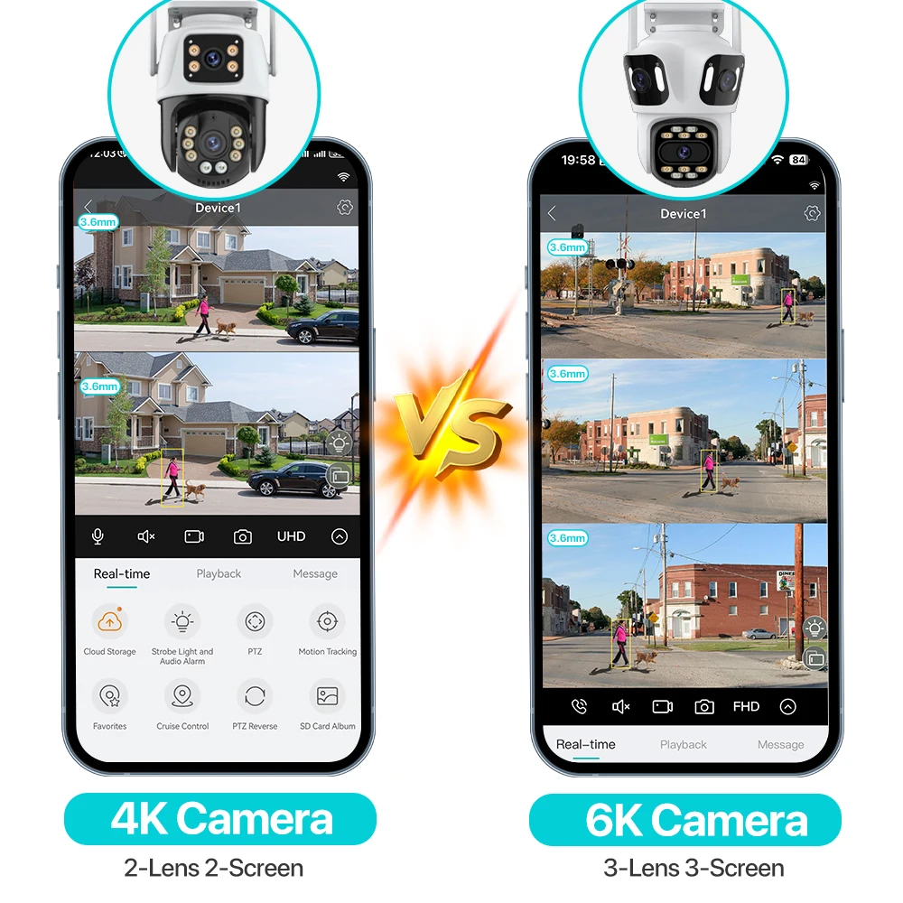 Three Lens PTZ IP Camera Outdoor 6K HD Three Screen WiFi Security Camera Auto Tracking 4K Dual Len Wirelss CCTV Camera iCsee-6