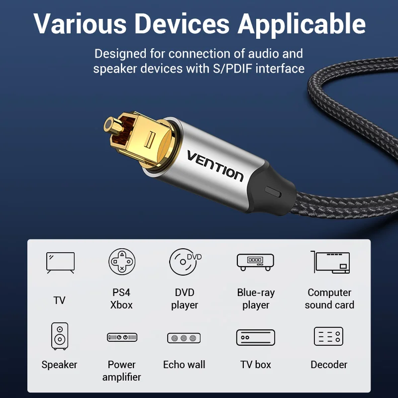 Vention Digital Optical Audio Cable Toslink SPDIF Coaxial Cable 1m 2m for Amplifiers Blu-ray Xbox 360 PS4 Soundbar Fiber Cable-6