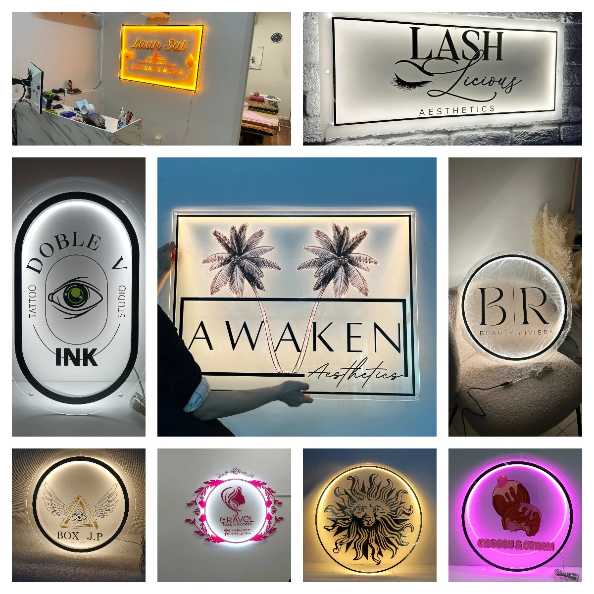 Custom Business Logo Acrylic signs 3D Beauty Nails Salon Hair Studio Signage Backlit Signs Custom Company Name LED Neon Light-3