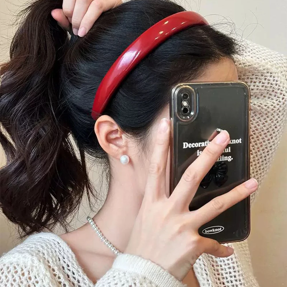 Retro Red Leather Sponge Headband for Woman Fashion Temperament Hair Hoop Wash Face Hair Band Female Party Hair Accessories Gift-4