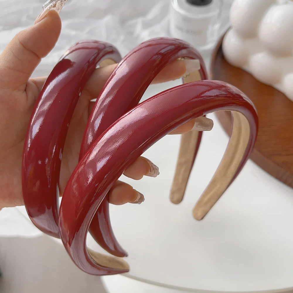 Retro Red Leather Sponge Headband for Woman Fashion Temperament Hair Hoop Wash Face Hair Band Female Party Hair Accessories Gift-5