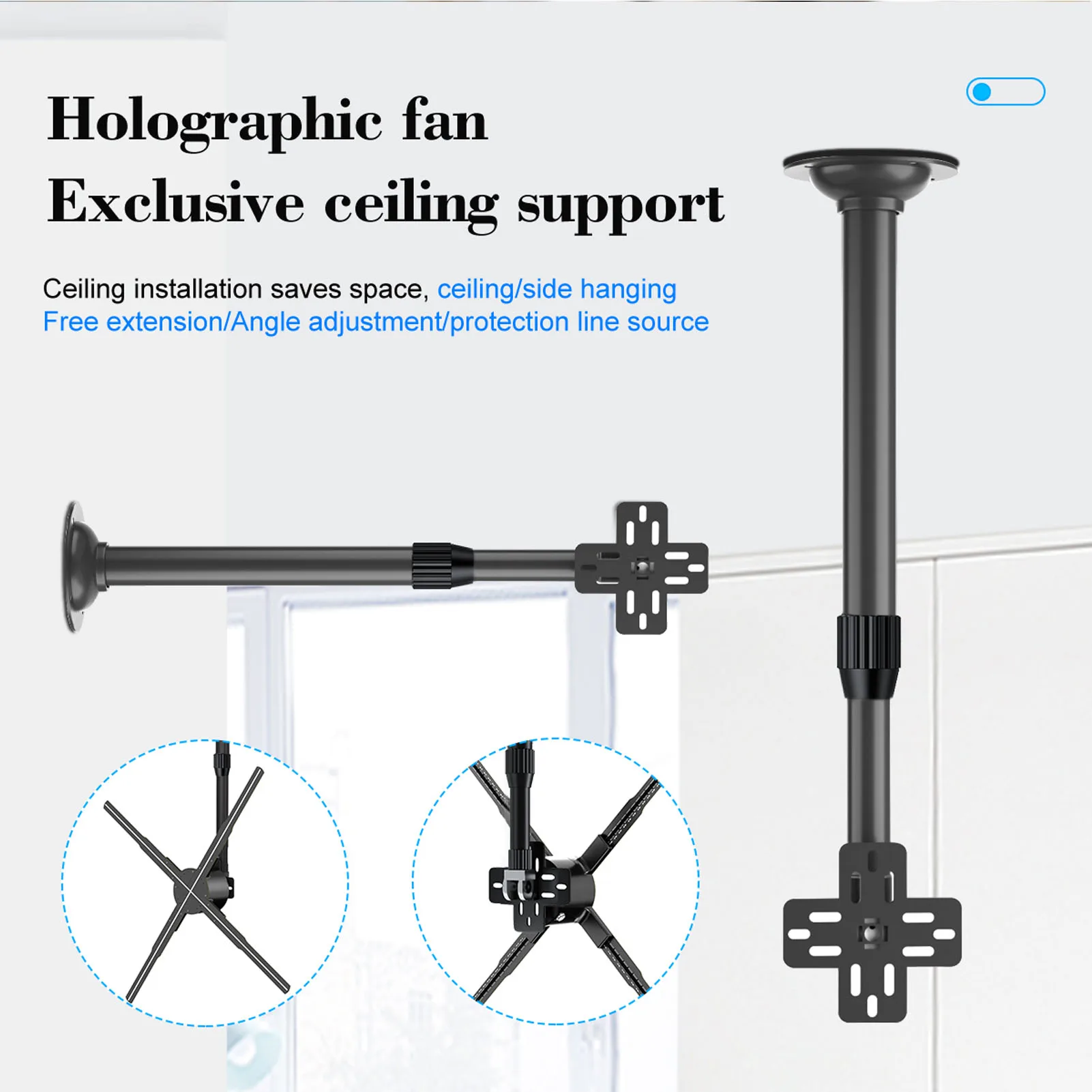 3D Advertising Display Adjustable Extendable 15.5 to 24 Inches 3D Holographic Fan Advertising Machine Projector Ceiling Mount Br-3