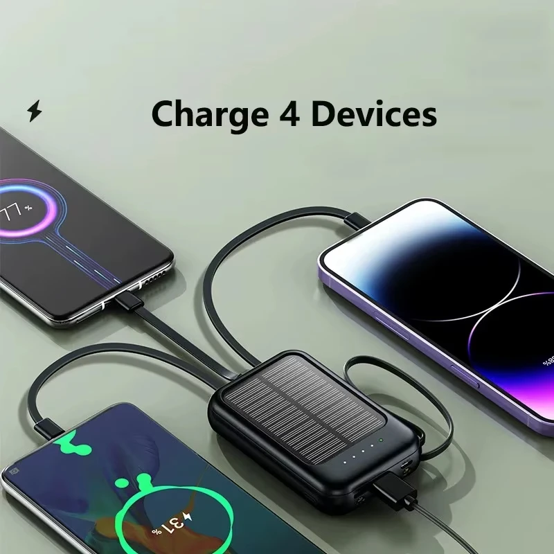 Xiaomi 50000mAh High Capacity Solar Power Bank Built Cables Solar Charger 2 USB Ports External Charger Powerbank LED Light NEW-3