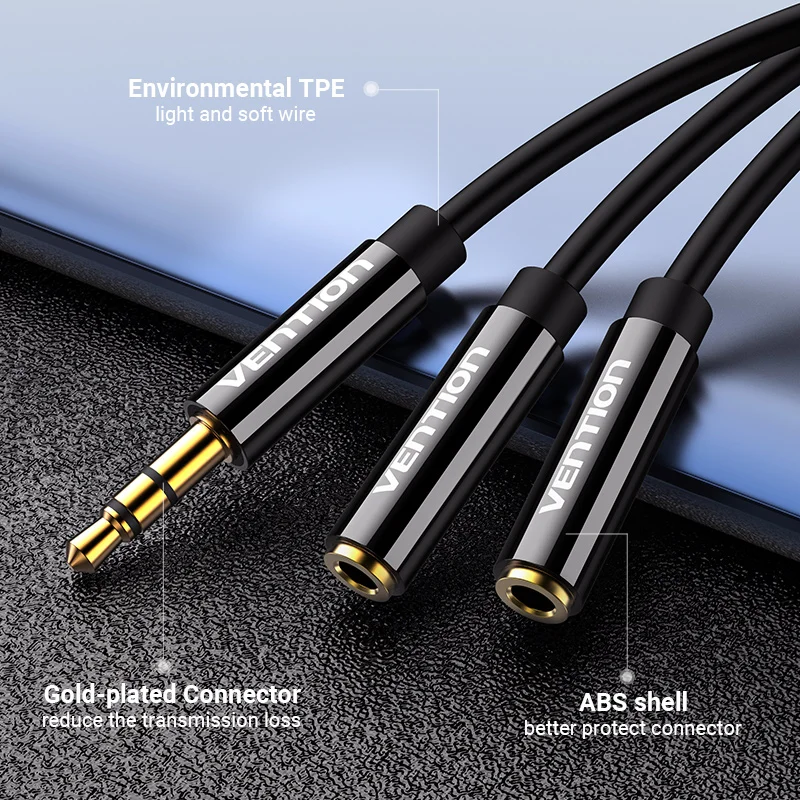 Vention Headphone Audio Adapter Jack 3.5mm 1 Male To 2 Female Earphone Y Splitter For Laptop Speaker PS5 AUX Cable Double Stereo-5