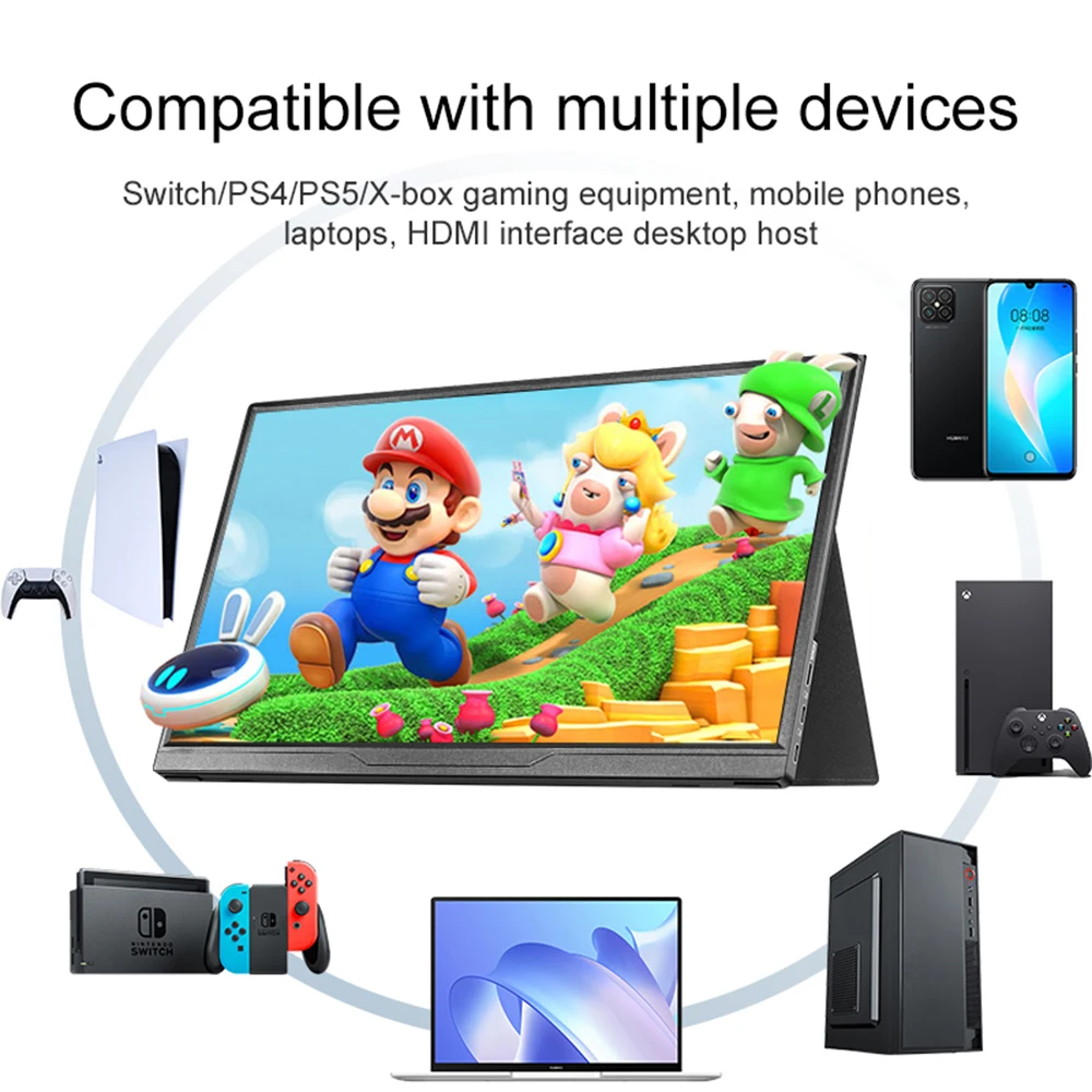 15.6 inch portable monitor 100%sRGB Touch screen 120HZ for For Laptop XBox PS4 / 5 Switch TV Box Cell Phone PC Extension Display-6