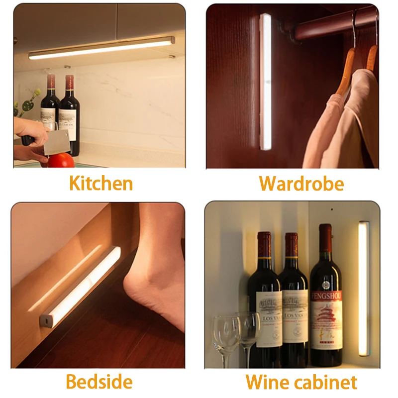 LED Motion Sensor Light Wireless LED Night Light Type C Rechargeable Light Cabinet Wardrobe Lamp Staircase Backlight For Kitchen-5
