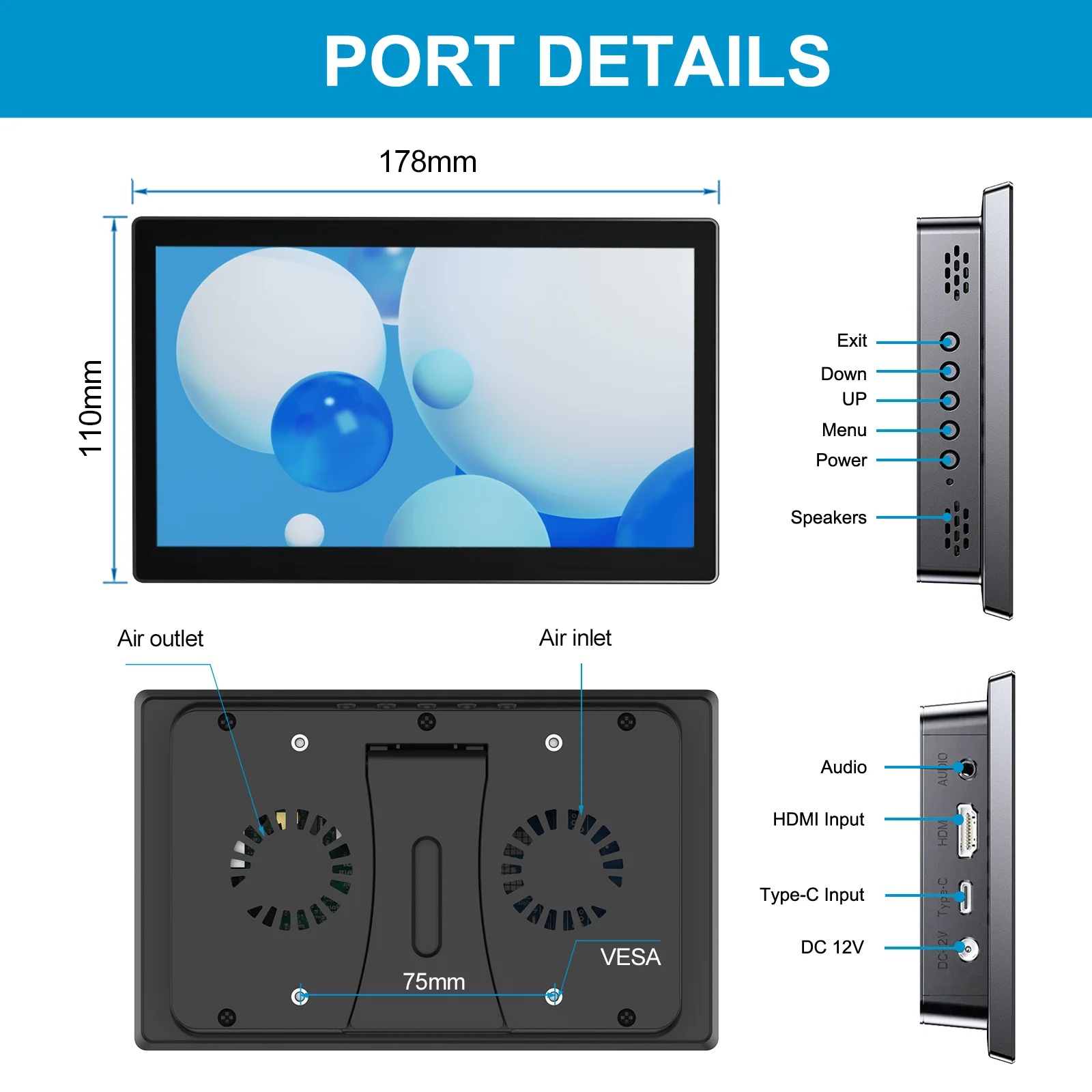 7 inch Touch Screen Raspberry Pi 3 4 HDMI Touch Monitor Banana Pi Industrial Display for Type-C VESA for Pi 3 4 Laptop Sub Xbox-5