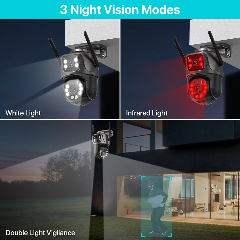 4K 8MP HD Wifi PTZ Camera Outdoor 4MP Dual Lens Dual Screen AI Auto Tracking IP Camera CCTV Audio Video Surveillance P2P iCSee-5