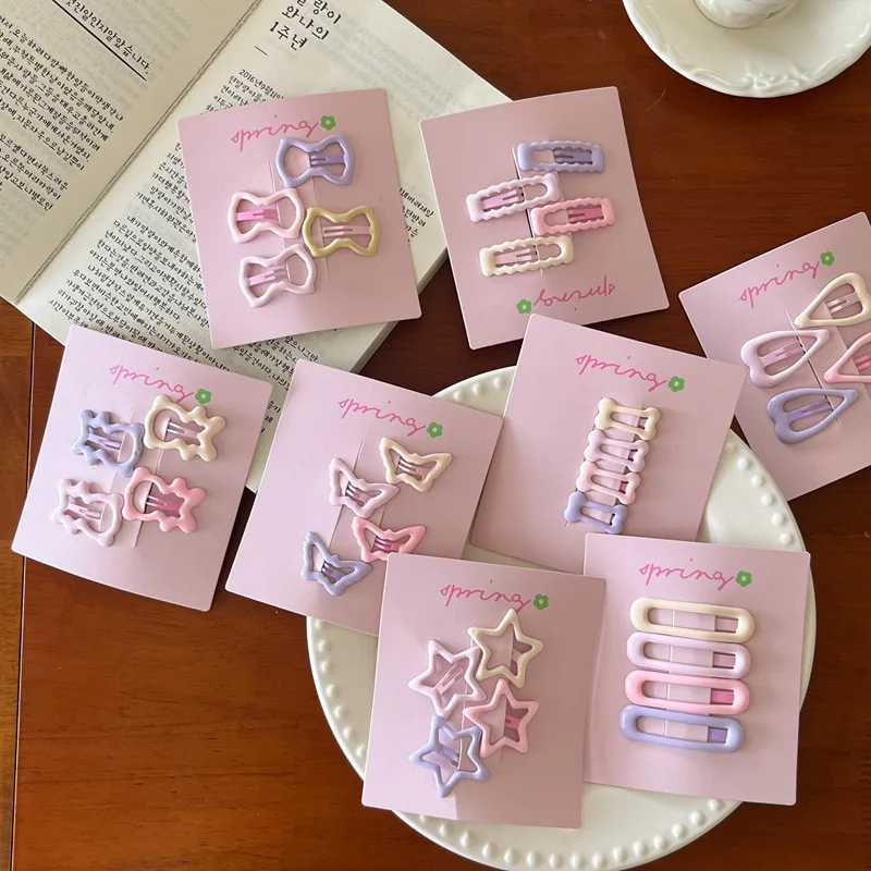 4pcs/set Cute Colorful Geometric Mini Hair Clips For Girls Sweet Hair Ornament Hairpins Barrettes Kids Lovely Hair Accessories-3