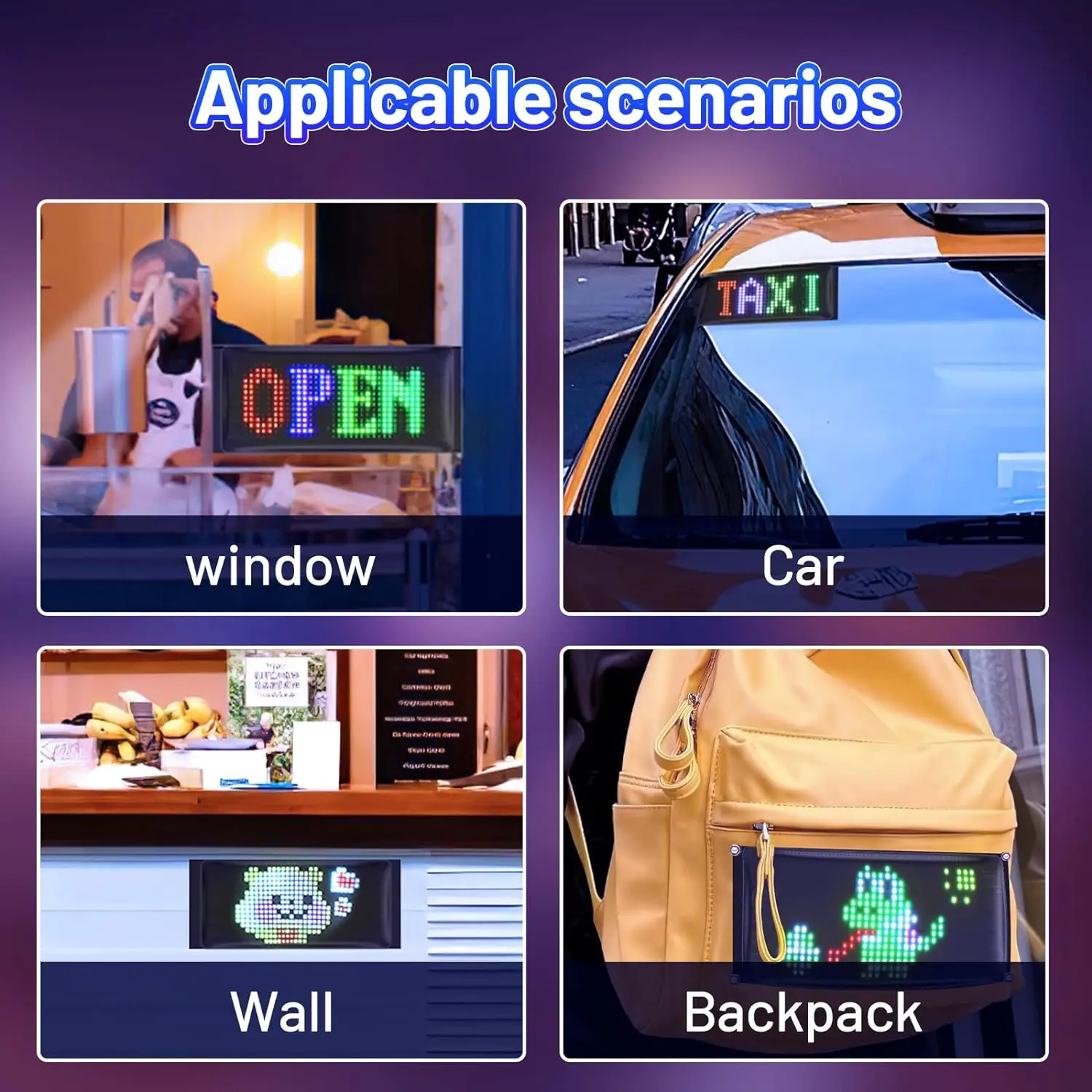 Rechargeable Wireless Bluetooth LED  Signage with Battery, Smart App Control Programmable Customizable LED Matrix Panel-6
