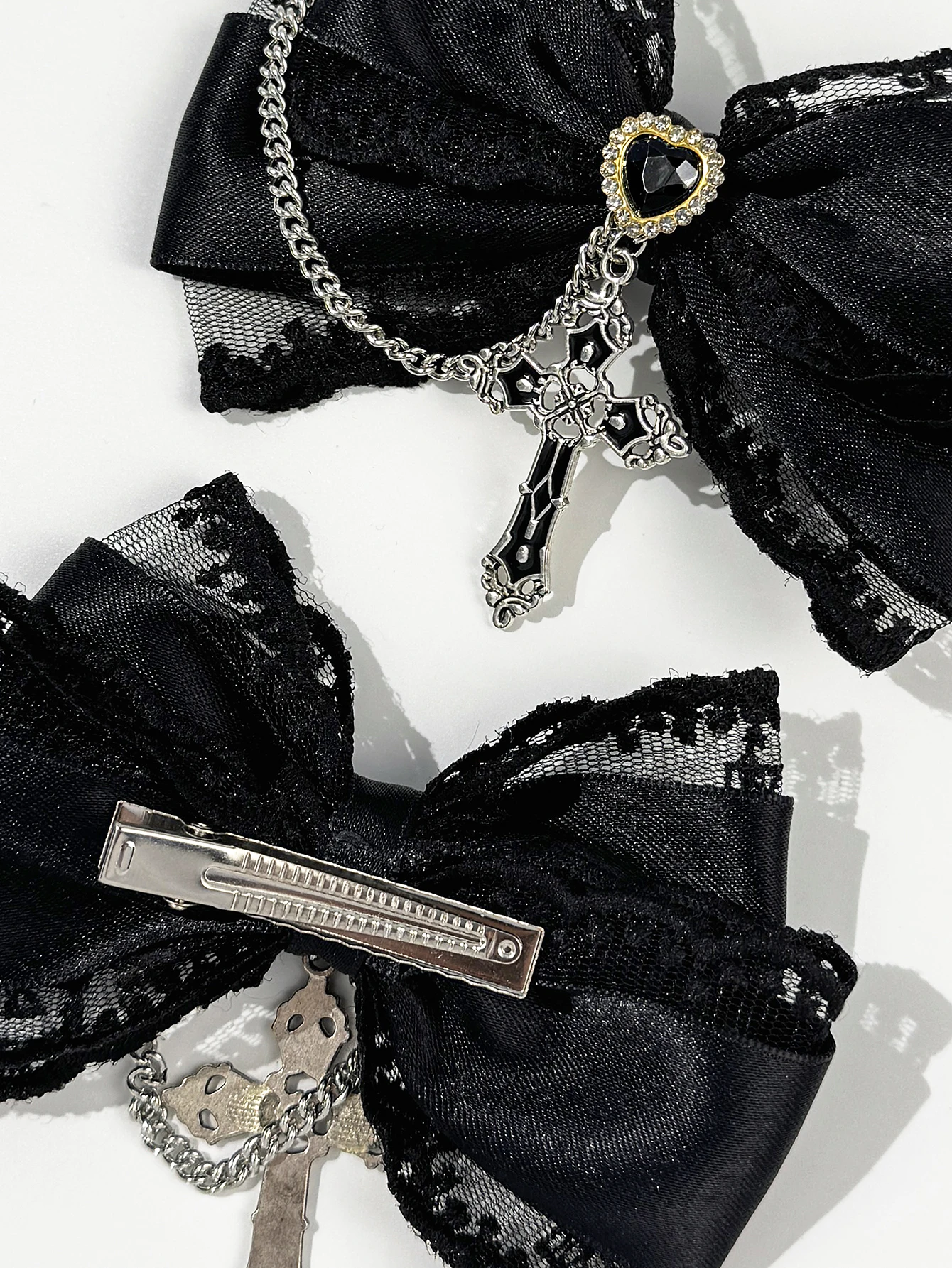 2pcs Ladies' Dark Lolita Gothic Cross Bow Hair Clip Exquisite Line up Hair Accessories Hair Clip-5