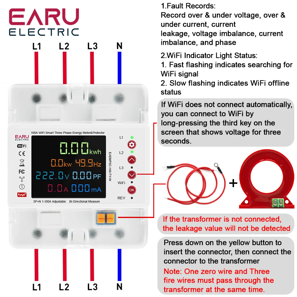 3 Phase Tuya WiFi Smart Bi-Directional Energy Power kWh Meter Leakage Over Under Voltage Protector Relay Switch Current Limit-3