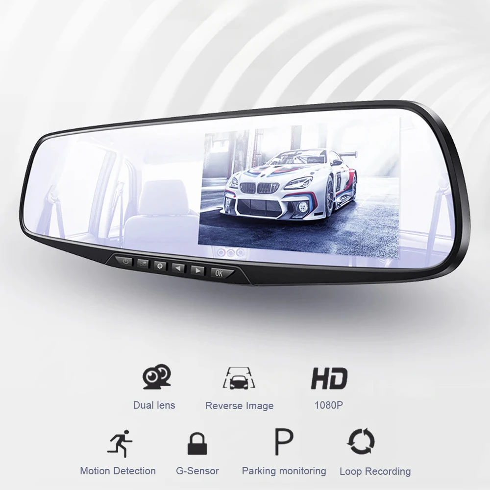 HD 1080P Dual Lens Car DVR Mirror Dash Cam Night Vision Front And Rear 170 Angle Reversing Camera Digital Video Recorder Backup-5