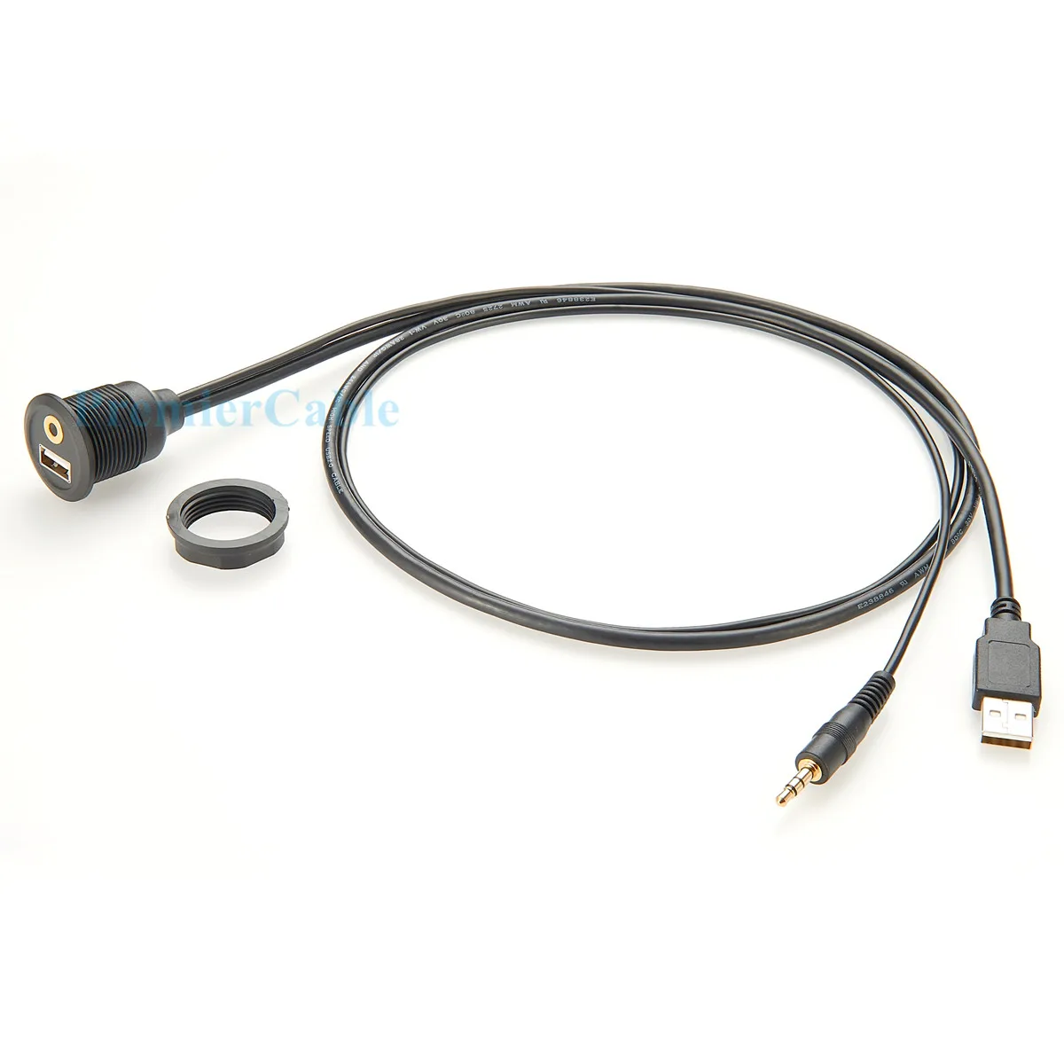 USB & 3.5mm Male to USB & 3.5mm Female Flush Mount Panel Mount Extension AUX Cable  Round Panel Mount 3.5mm&USB 2.0 Jack Cable-3