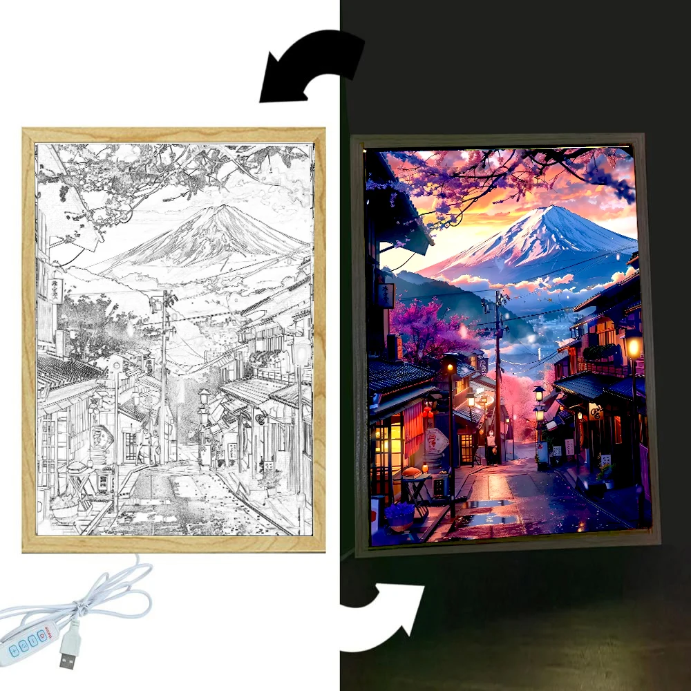 Beautiful City Mount Fuji, Japan Light Painting Photo Frame Led Night Light Wall Lamps Home Decorate Christmas Gifts Moon Lamp-3