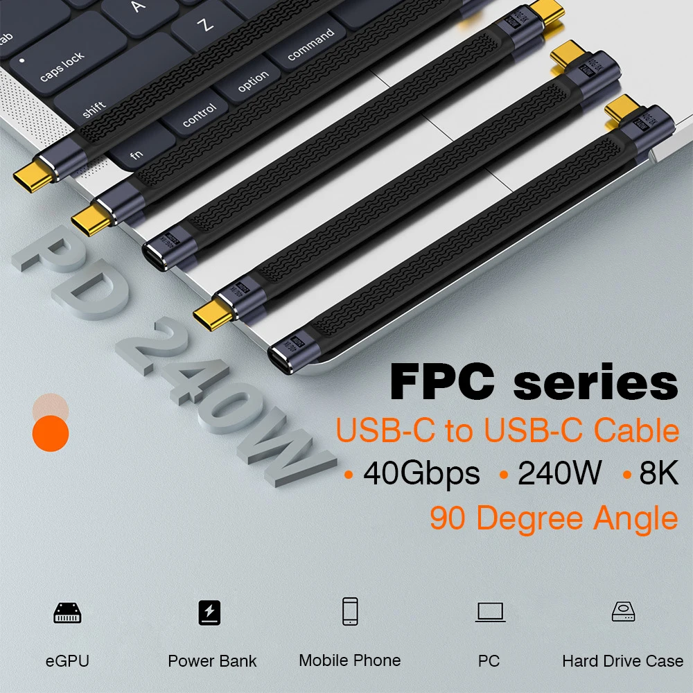 USB 4 90 Degree Thunderbolt3 Elbow USB C Cable 40Gbps Thunderbolt 4 Angle Type C Cable for SSD Laptop Macbook Elbow Connector-2