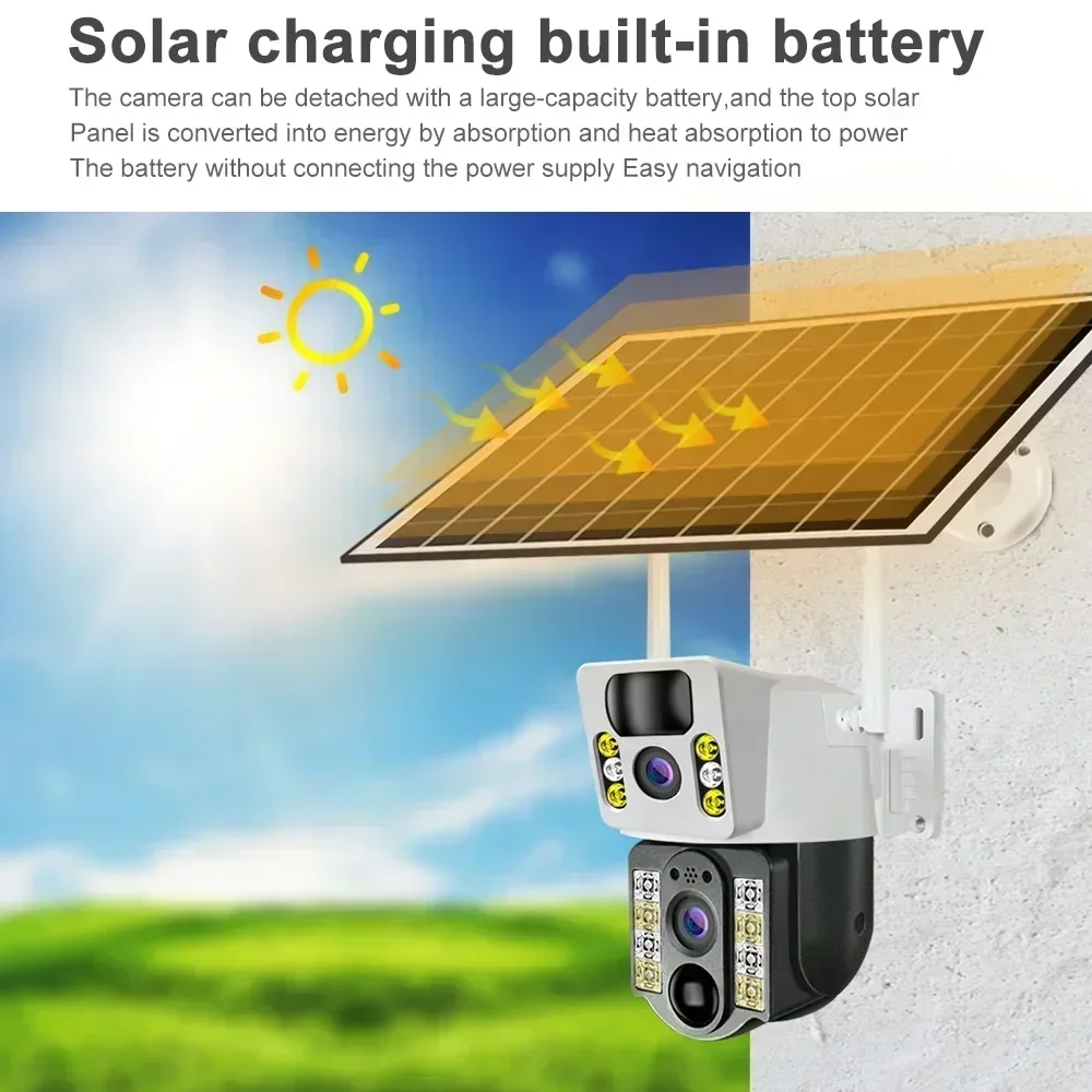 4K 4MP 4G Dual Lens PTZ Solar Camera Free 512G Memory Card Outdoor CCTV Dual Screen AI Human Tracking Secuity WIFI Camera V380-6
