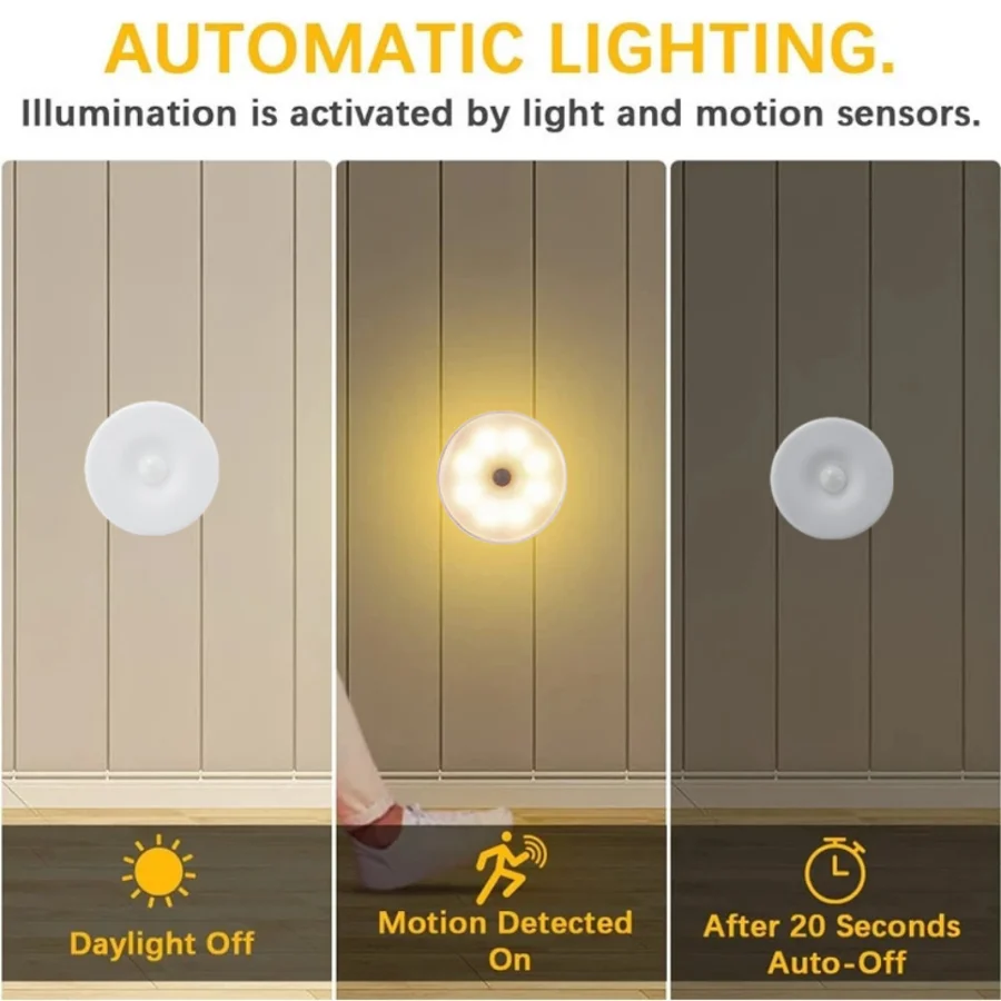 Motion Sensor Light Led USB NightLights Rechargeable Lamp for Bedroom Staircase Hallway Wardrobe Cupboard Lighting-3