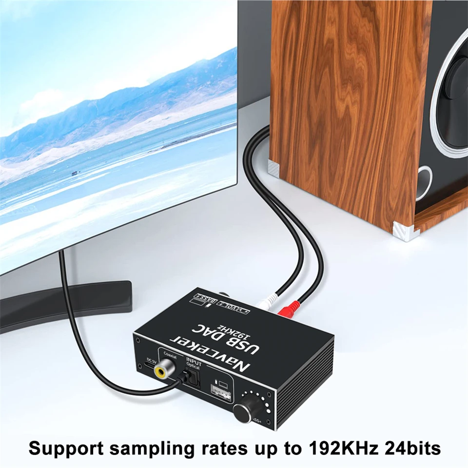 Navceker DAC Digital to Analog Audio Converter Optical Coaxial Fiber SPDIF to RCA 3.5mm Jack Audio Adapter Amplifier for PS4 TV-4