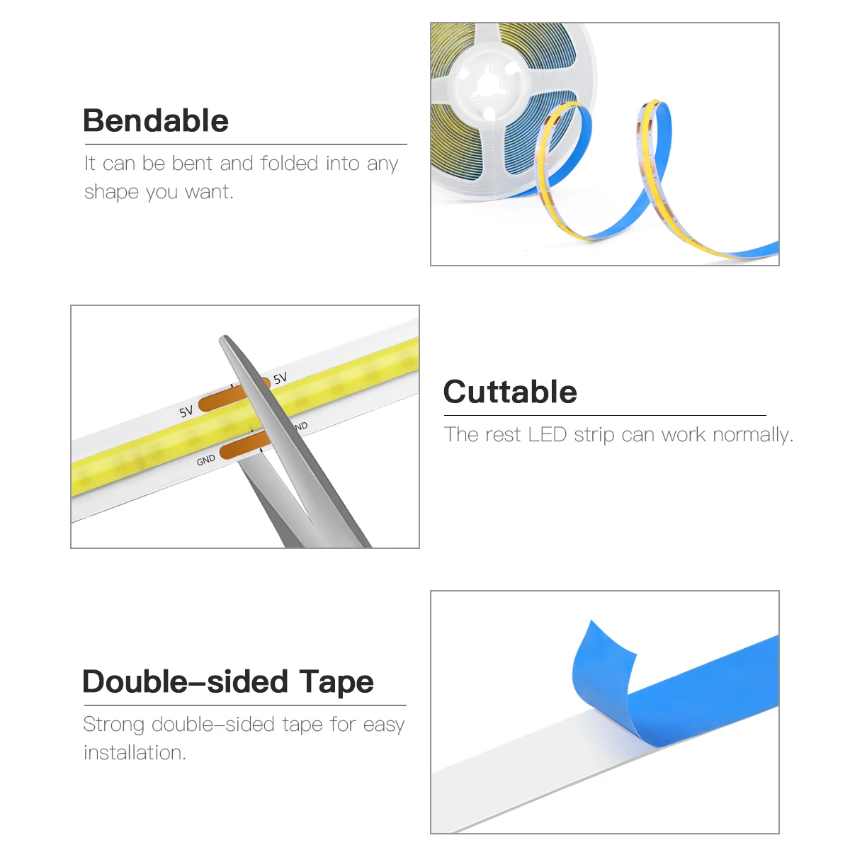 5V COB LED Strip High Density RA90 320 LEDs Warm Nature Cool White Flexible Ribbon Linear Light RF Remote Dimmable USB LED TV-5