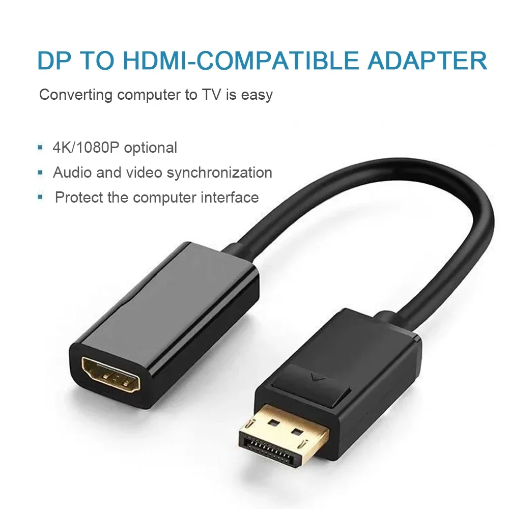 4K DisplayPort to HDMI-compatible Adapter Converter Display Port Male DP to Female HD TV Cable Adapter Video Audio For PC TV-6