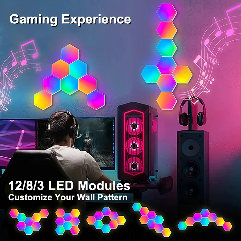 RGB LED Hexagon Light Bluetooth Indoor Wall Light APP Remote Control Night Light Computer Game Room Decoration Bedroom Bedside-6